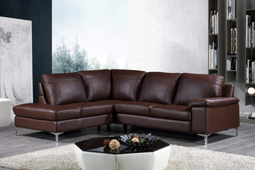 Contemporary Dallas Genuine Leather Sectional Sofa with Left Side Facing Chaise Lounge, Brown 80"x98"