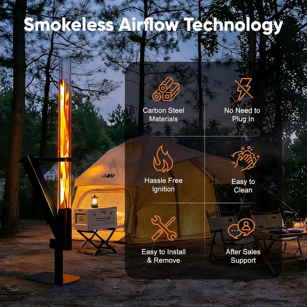 New Rocket Stove 58 Inch, Smokeless Wood Pellet Patio Heater, Wood Pellet Fire Pits for Outside, Portable Pellet Heater