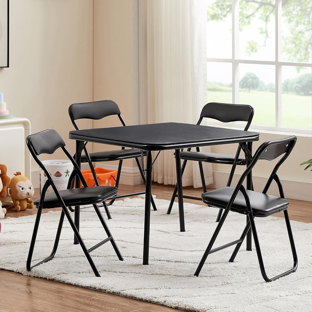 Kids Folding Activity Table and Chairs 5 Piece Set, Portable, with Ultra Soft Padded Cushion, Classic Black