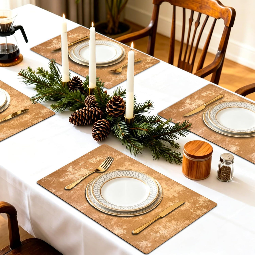 Faux Leather Placemats, 11.8"x17.7", Apricot - Set of 4