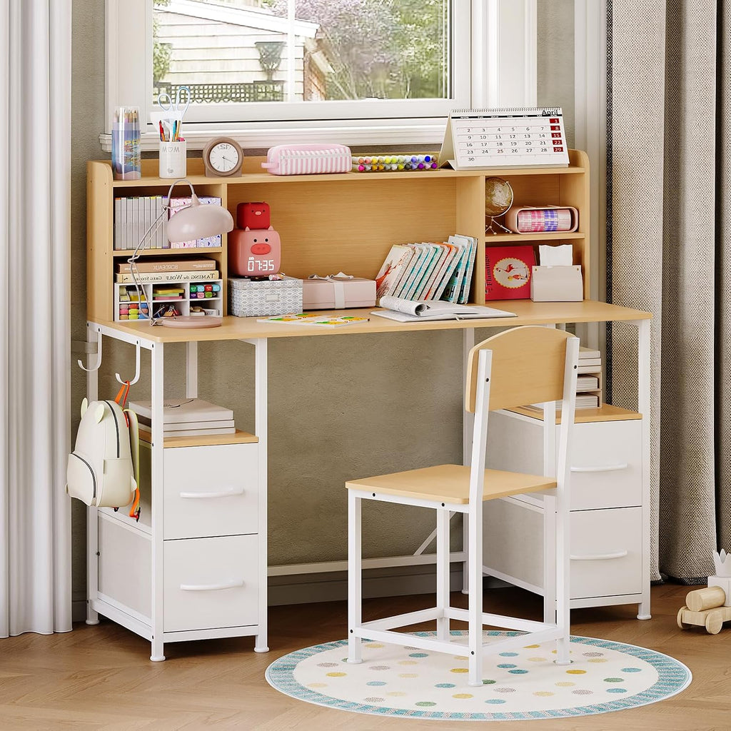 47.2" Kids Desk and Chair Set with Hutch & Multi-Layer Storage, Ages 6-12