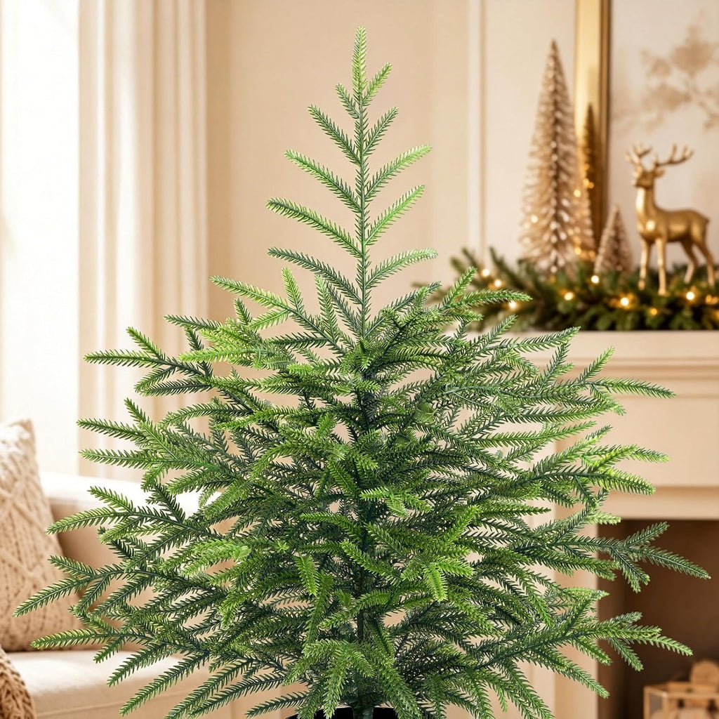3 Ft Real Touch Christmas Tree with Lights, Realistic Norfolk Pine Tree