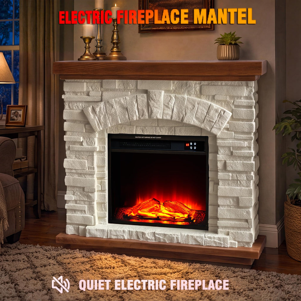 36" Electric Fireplace Mantel, Faux Stone Freestanding