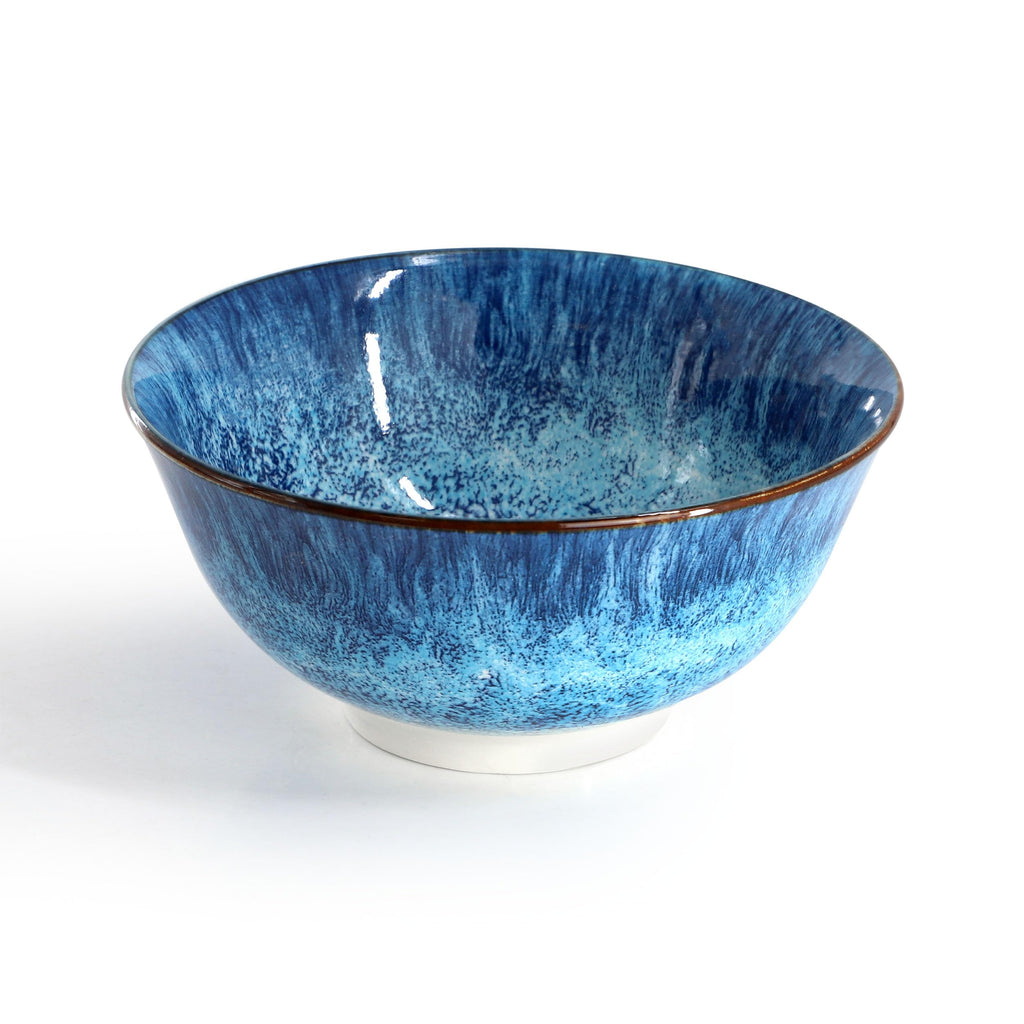 Oceanus 16 Piece Porcelain Double Bowl Dinnerware Set in Blue, Tableware Service for 4
