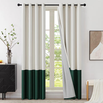 Ivory 100% Full Blackout Velvet Curtains, 120 inches Long Cream Olive Green Modern Liner Curtains Thermal Drapes