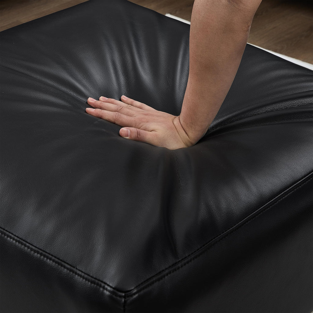 Faux Leather U-Shaped Sectional Couch with Solid Wood Legs, Mid Century Modern Modular Sofa with Ottoman, Comfort