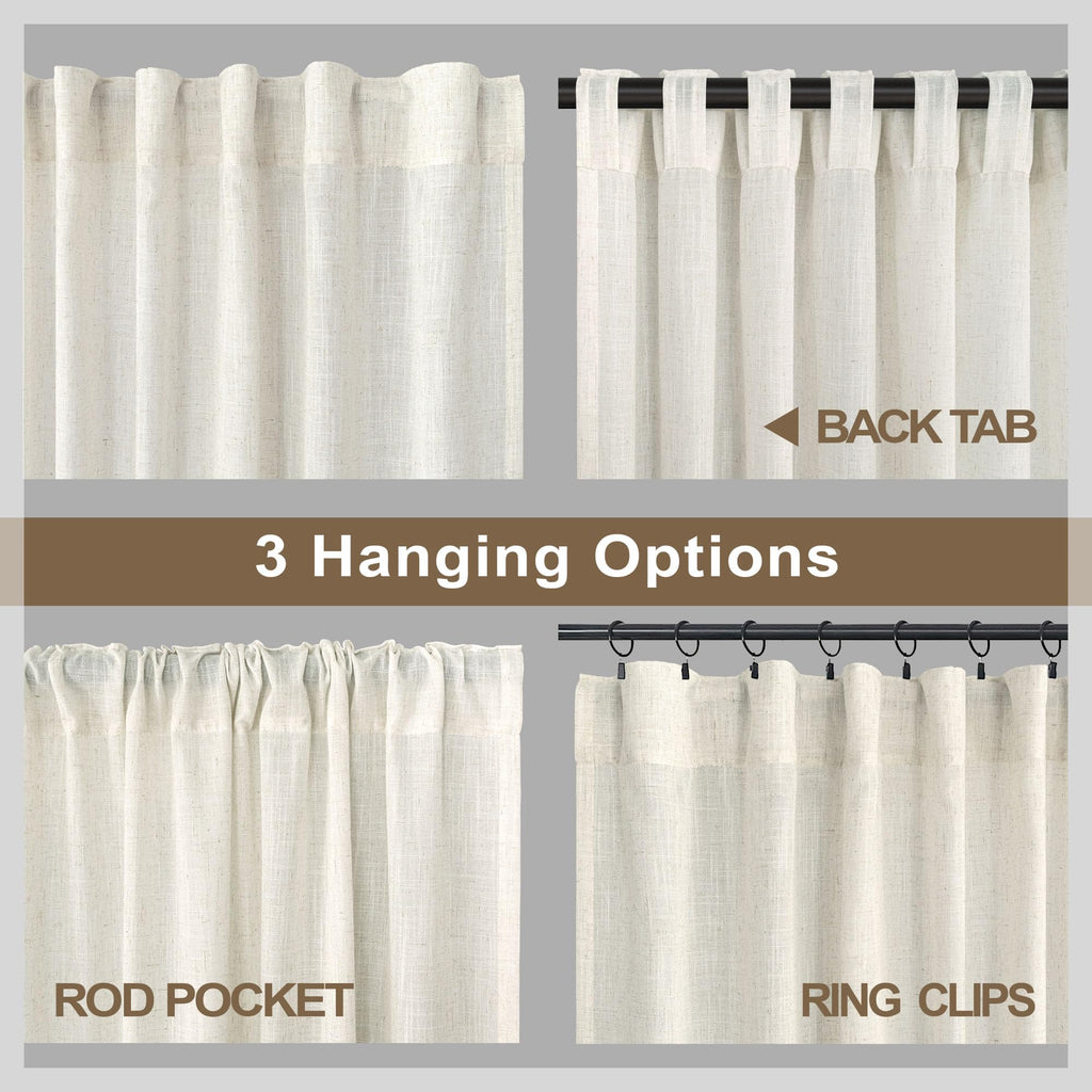 Natural Linen Back Tab Curtains 84 Inch Length 2 Panel Pocket Drape Light Filtering Semi Sheer Neutral Country Rustic