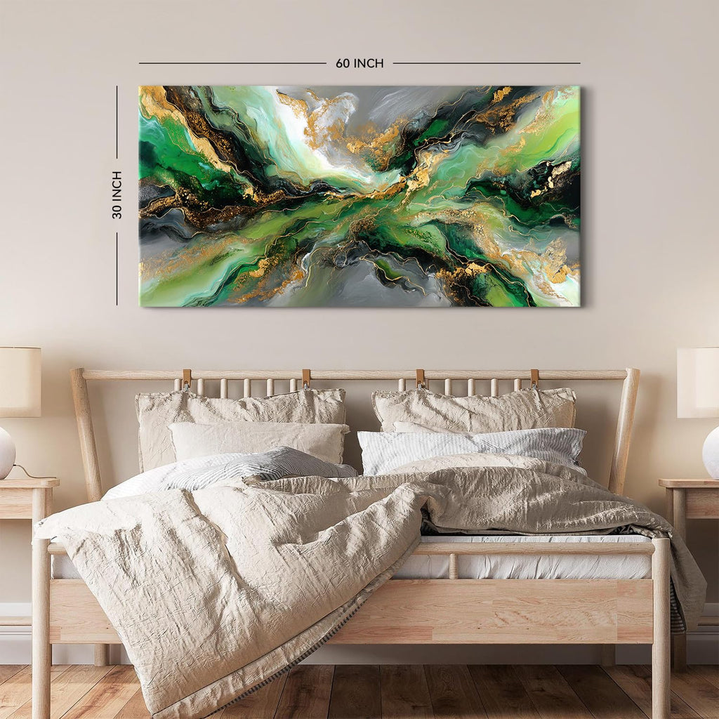 Emerald Green Abstract Wall Art Green and Gold Wall Decor Marble Canvas Picture Above Couch Artwork Decorations