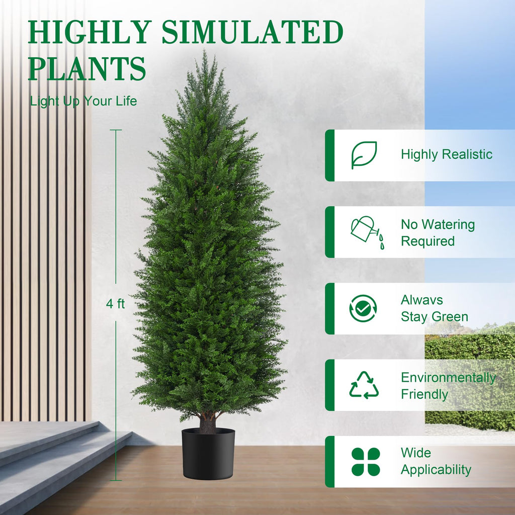 4FT Artificial Cedar Topiary Trees UV Protection for Outdoor 2PCS