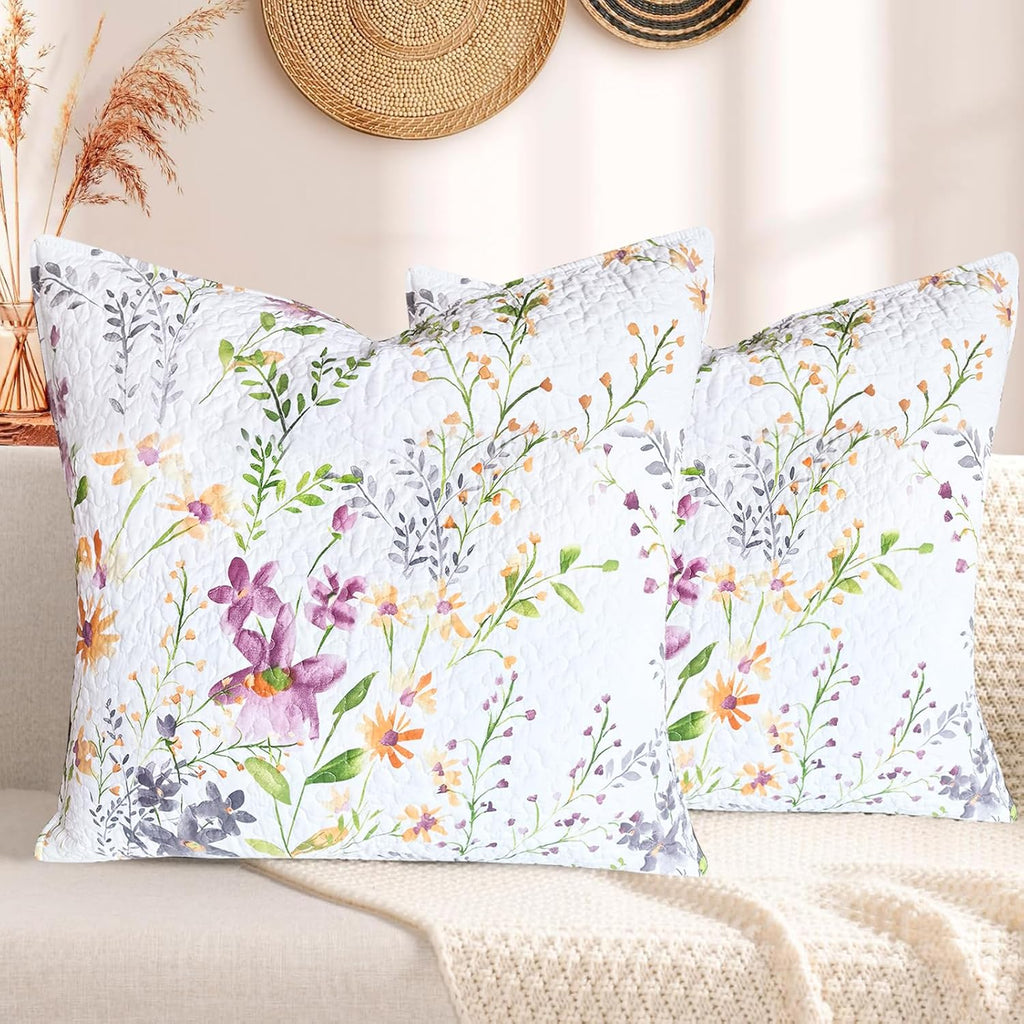 Cotton Euro Pillow Shams (26"x26"), Flowers Botanical Pattern Floral Pillow Cases Extra Soft Breathable Zipper