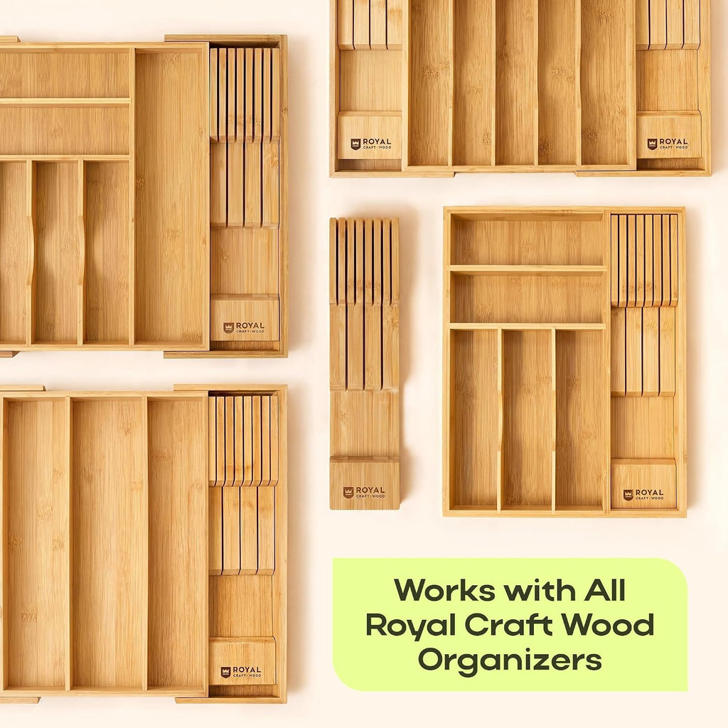 Knife Drawer Organizer - Bamboo In-Drawer Knife Block for 14 Knives - Premium Drawer Knife Organizer Insert, Kitchen