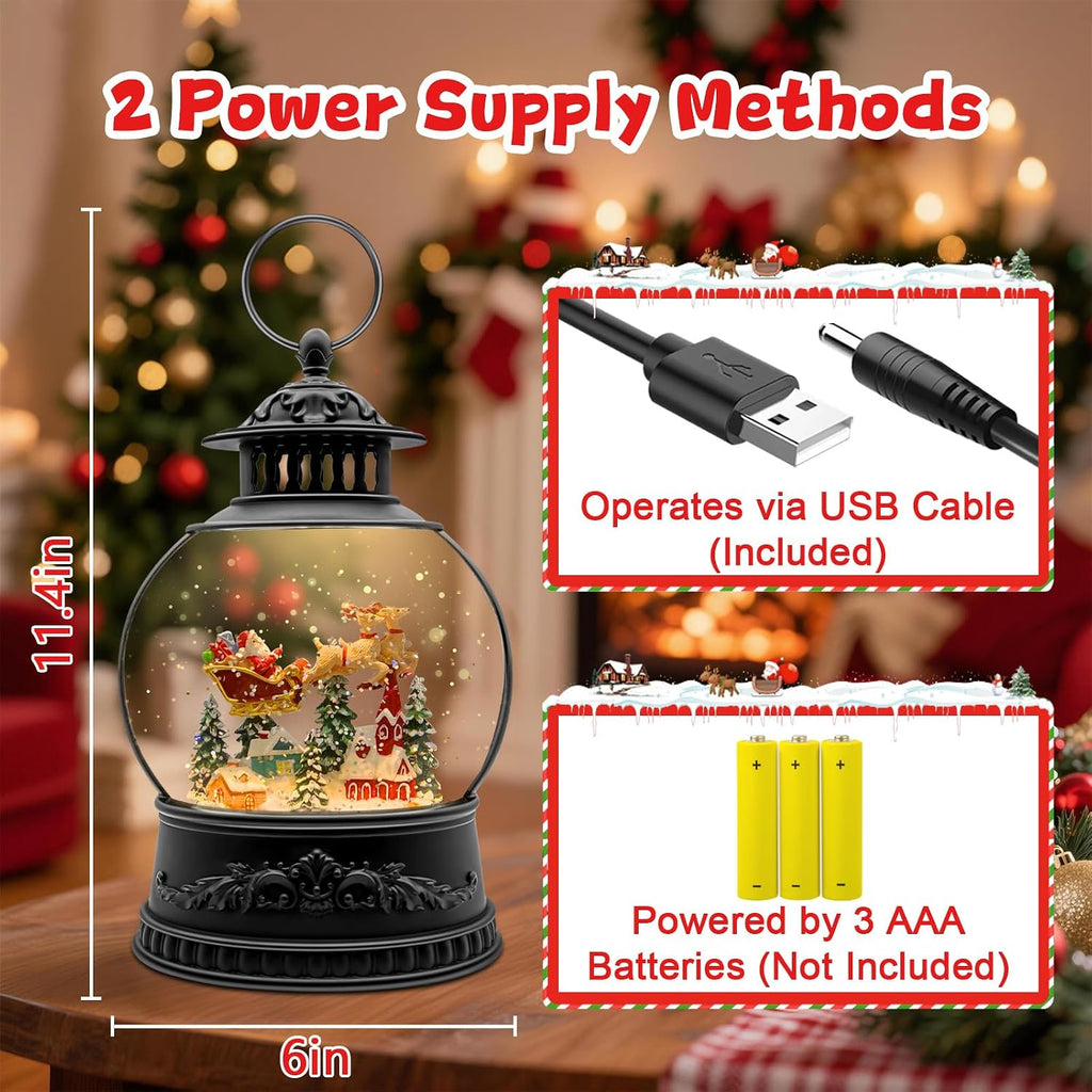 Christmas Snow Globes, Light Up Snow Globe with 6H Music Timer, Auto Snowfall, USB or Battery Powered, Christmas