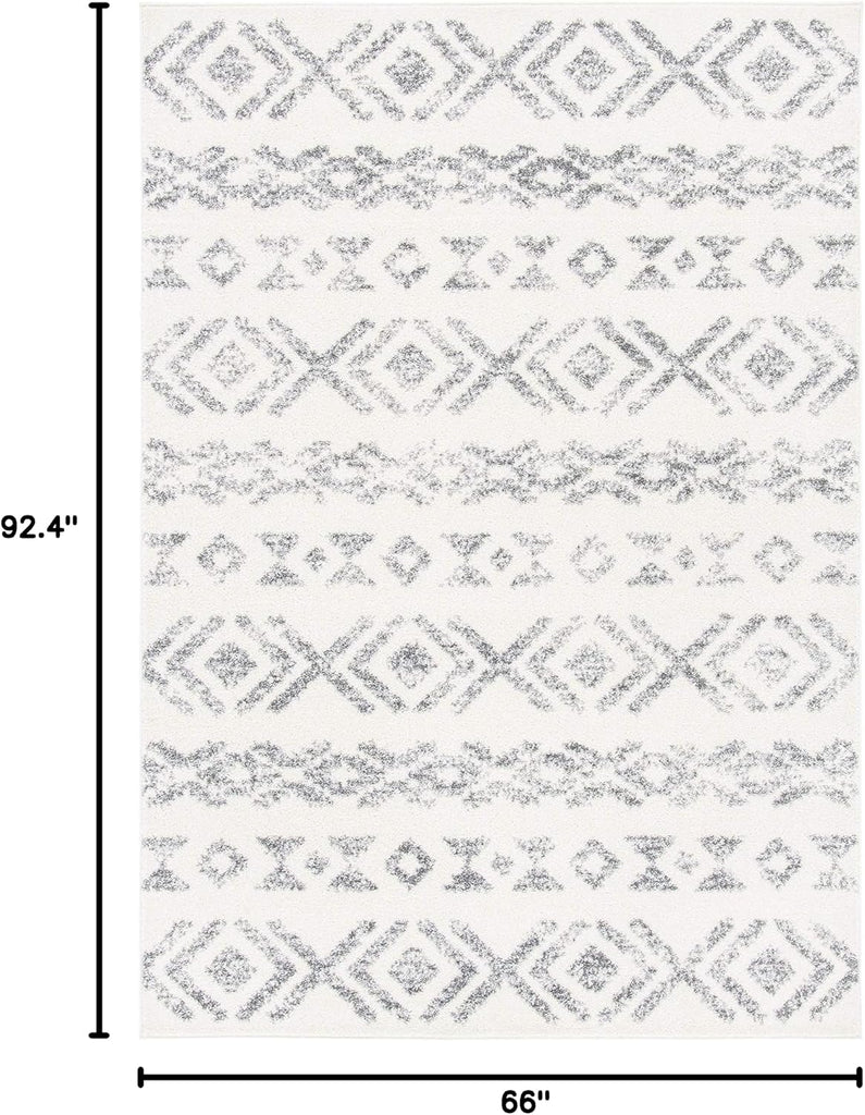 Tulum Collection Area Rug, Ivory & Grey, Moroccan Design, Non-Shedding & Easy to Clean, Ideal, Dining