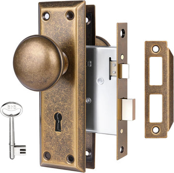 Mortise Lock Set for Interior Door, Vintage Antique Door Knobs with Lock and Skeleton Key, Old Door Knob Replacement