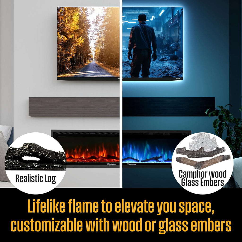 60 Inch Electric Fireplace Heater, Compatible with Alexa & Google Home