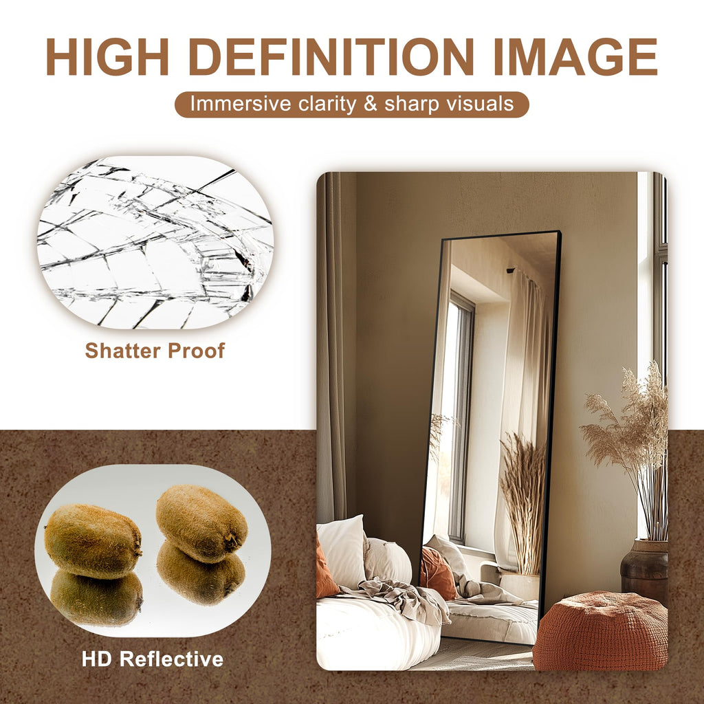 Full Length Mirror with Stand, 69x24 Black Floor Mirror