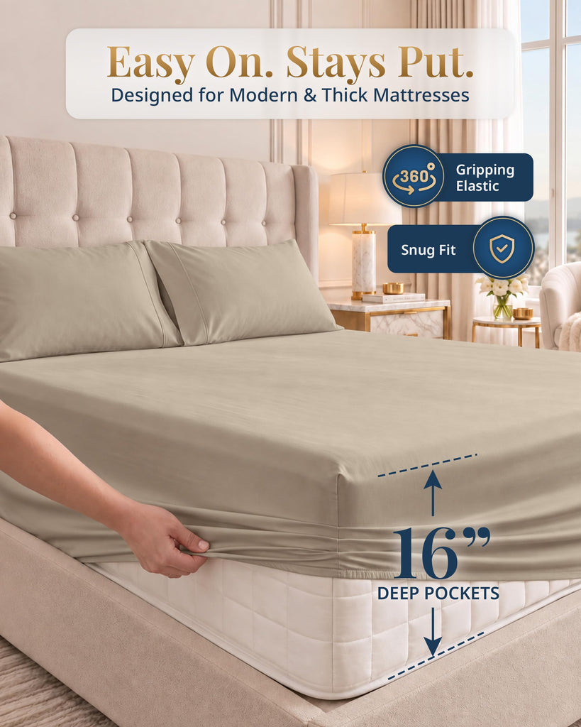 Split King Cooling Sheets 100% Egyptian Cotton Sateen - Taupe