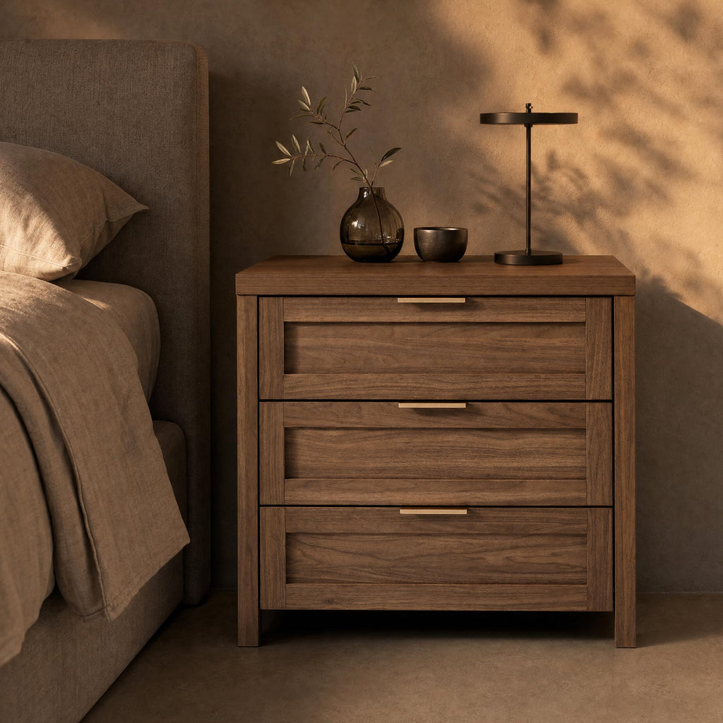 Nightstand, 3 Drawer Bedside Table, Special Walnut