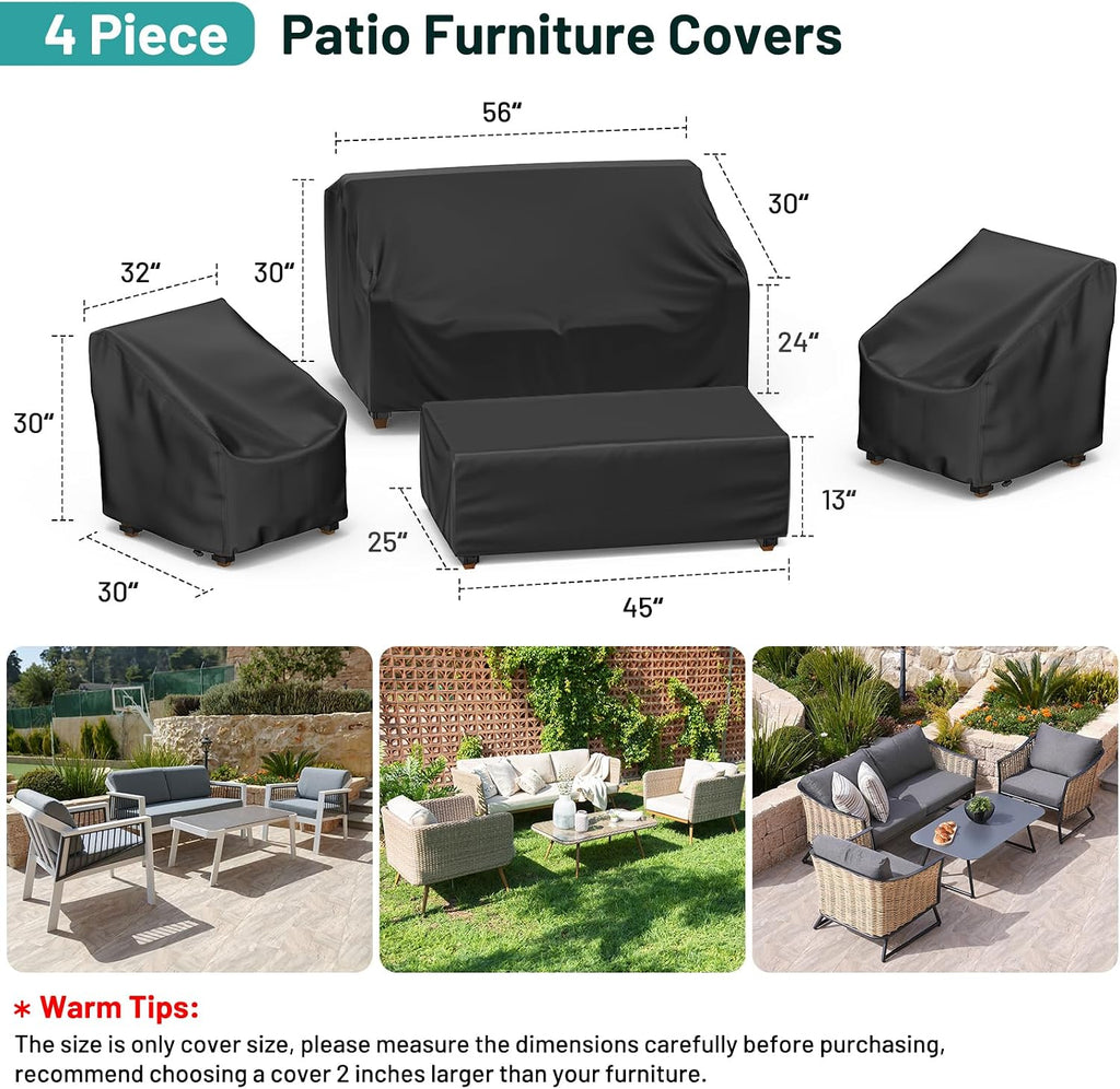 Patio Furniture Covers, 4 Piece Outdoor Furniture Cover Waterproof includ Ourdoor Sofa Cover, 2 Chair Covers, Coffee