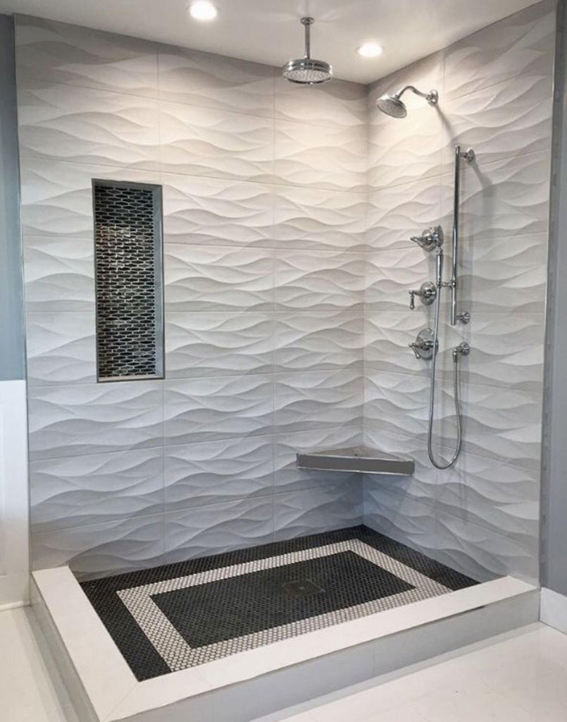 Custom White Marble Shower Curb Top, Backsplash & Windowsill