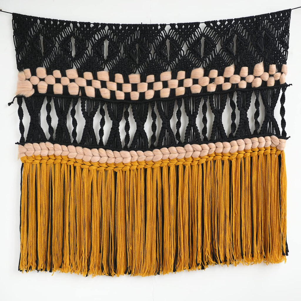 Macrame Wall Hanging Black Woven Macrame Wall Decor Boho Wall Decor Home Room Decor 47" W*35" L