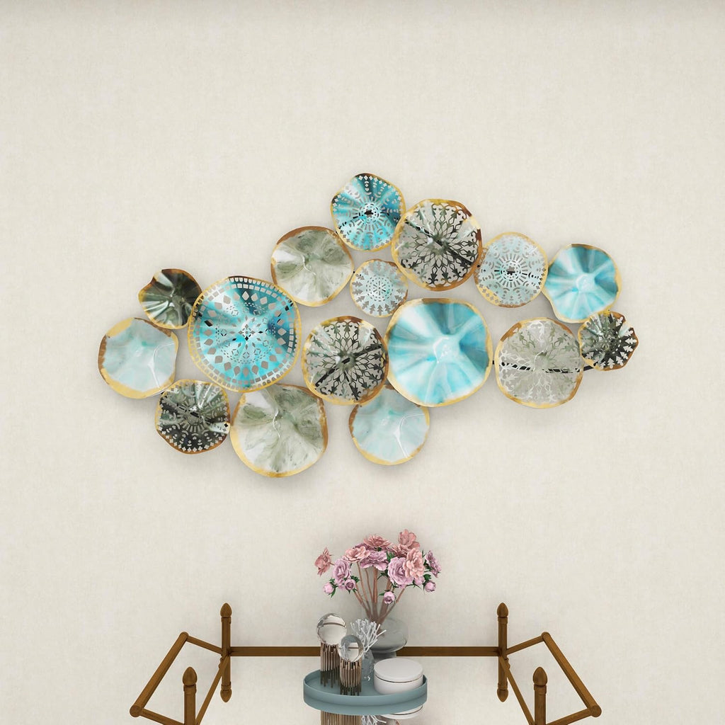 Metal Plate Home Wall Decor 3D Overlapping Discs Wall Sculpture, Wall Art 50" x 3" x 25", Multi Colored