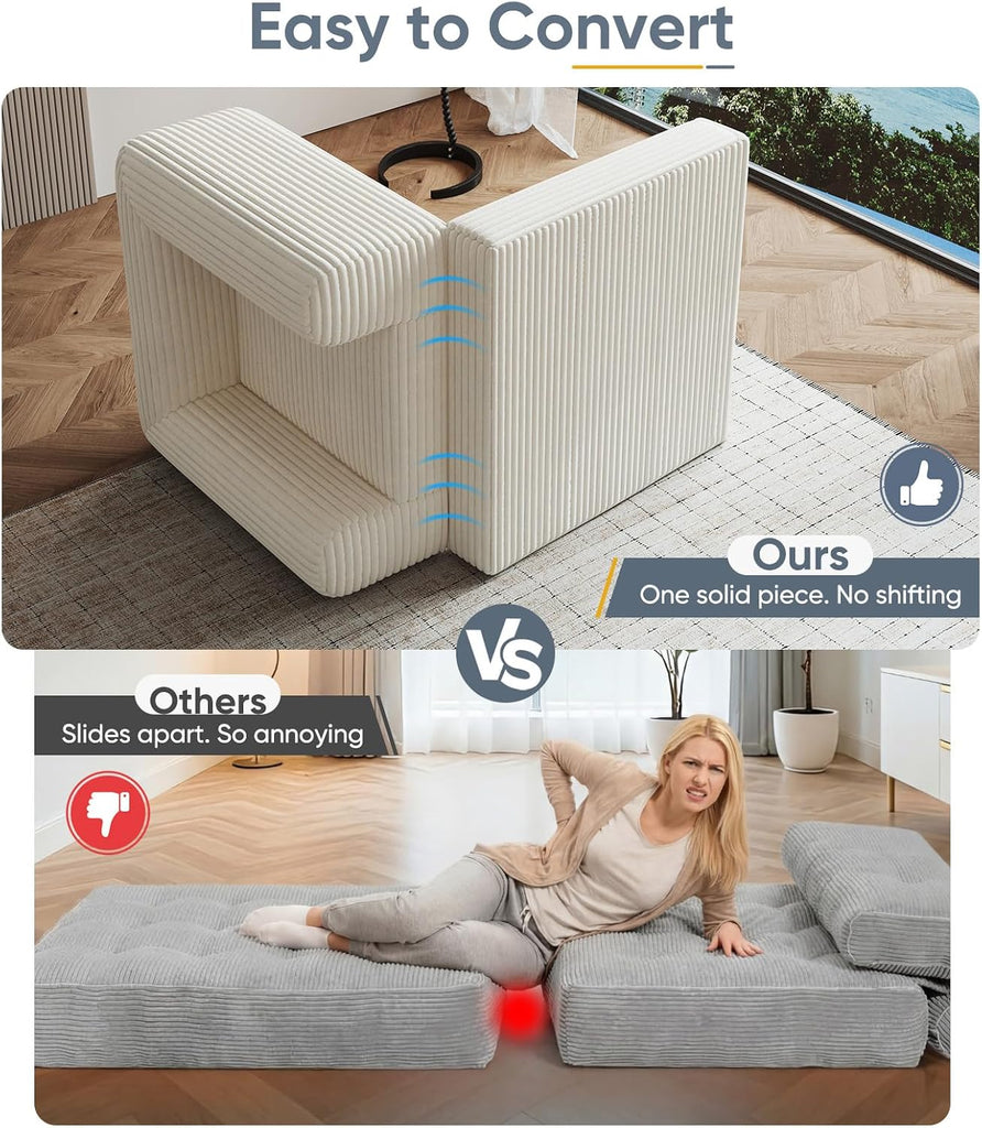 Versatile 2 in 1 Boneless Armchair Chaise Lounge Chair Indoor, Convertible Sleeper Chairs Couch Folding Sofa Bed