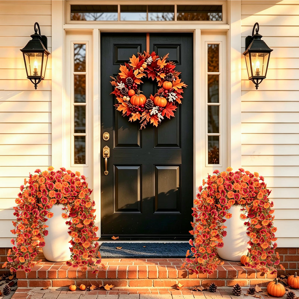 Artificial Hanging Fall Flowers for Outdoors, 2 PCS Fall Decoration