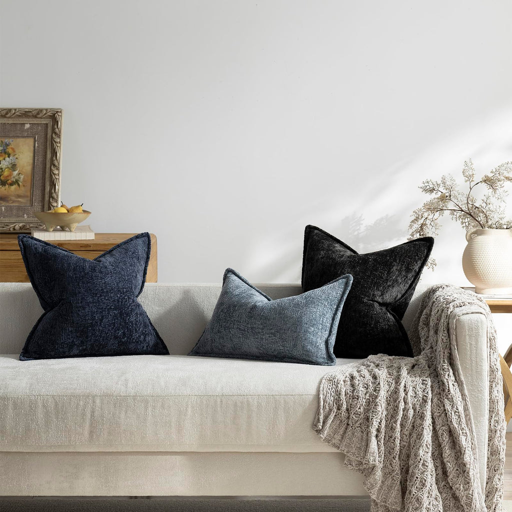 Pack of 2 Navy Euro Shams Pillow Covers 26x26 Cozy Soft Chenille Decorative Throw Pillow Covers Accent Vintage Square