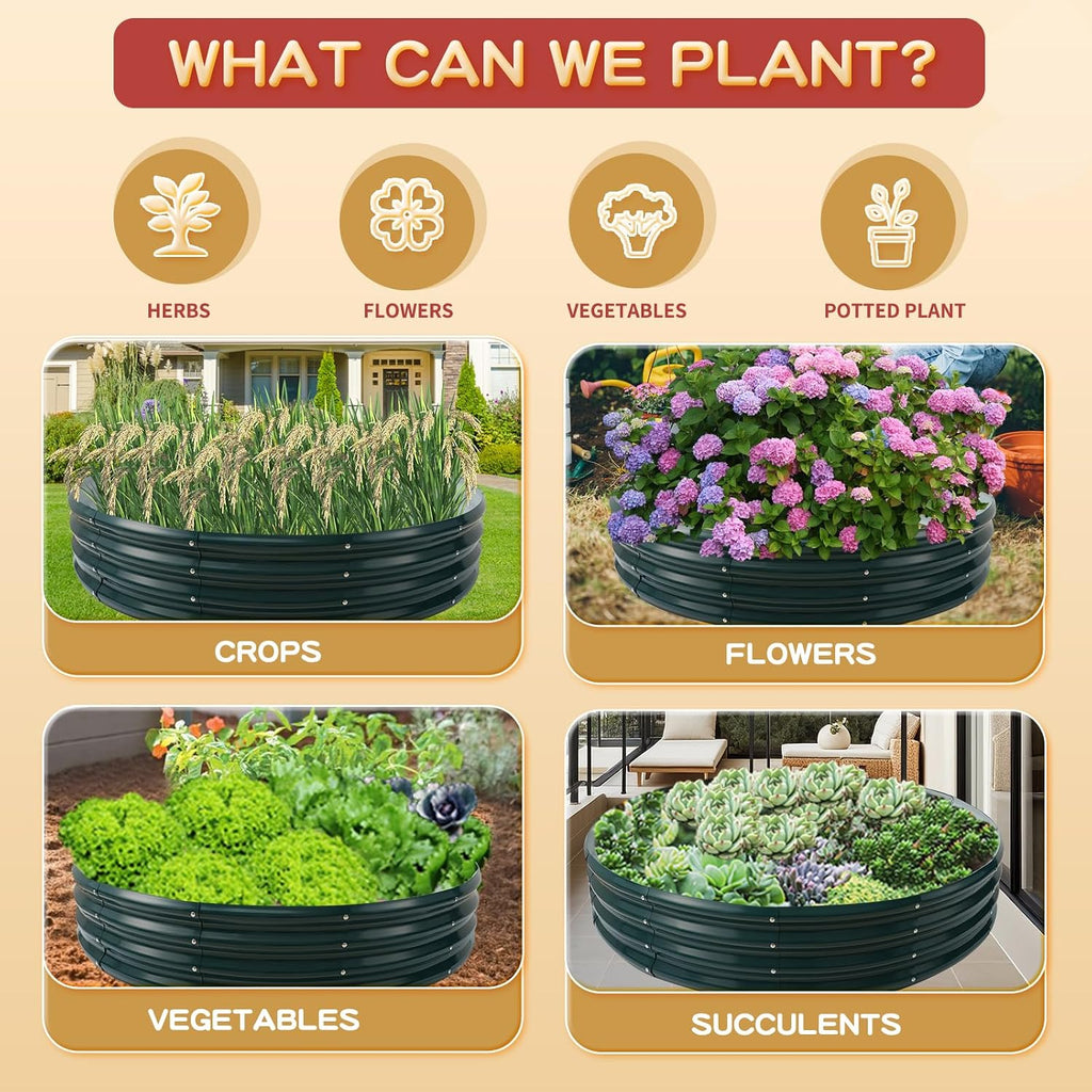 Durable Round Steel Raised Garden Bed Painted for Planting Vegetable/Herbs/Flowers/Trees at Backyard/Garden,or Baby