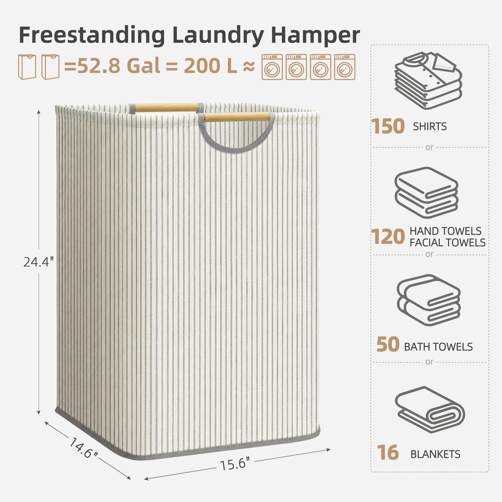 2-Pack Collapsible Laundry Hamper with Bamboo Handle, Stripe