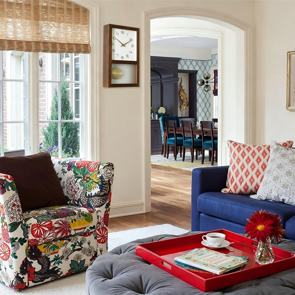 Pendulum Wall Clock, Silent Non-Ticking Japanese Vintage Design Bedroom Office Decor, Battery Operated, 11.02" ×