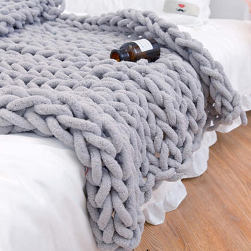 Chunky Knit Blanket Throw 40"×40", Hand Knitted Warm Chenille Throw Blanket, Home Decor Soft Thick Yarn Cable Knit