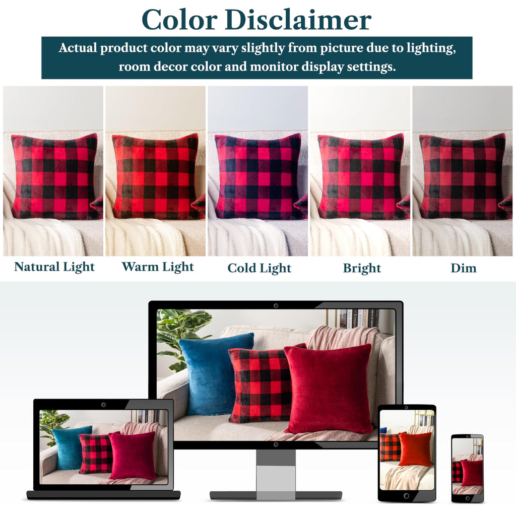 Buffalo Plaid Red Decorative Throw Pillow Covers 20x20 Set of 2