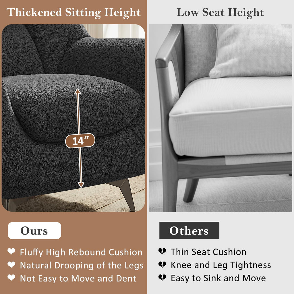 34.6" Oversized Accent Chair with WingBack, Teddy Boucle Grey