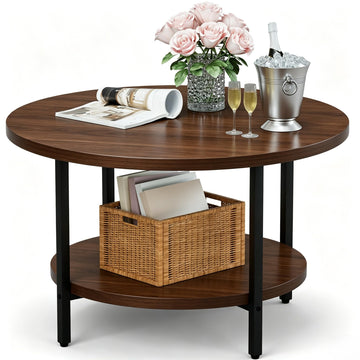 Coffee Tables, 27.6" Round Coffee Table Walnut Coffee Table