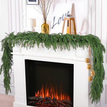 6Ft Artificial Norfolk Pine Garlands, Real Touch Winter Pine Garland, Green Artificial Greenery Garland - Set of 2