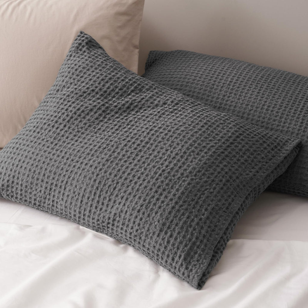 Ultra Soft Waffle Pillow Shams Queen Size 20"x30", Grey, No Insert