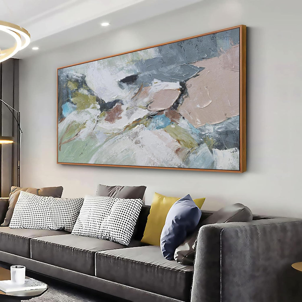 Pink Abstract Painting Large Wall Art Living Room Decor Green Canvas Print Colorful Abstract Wall Art Home Office