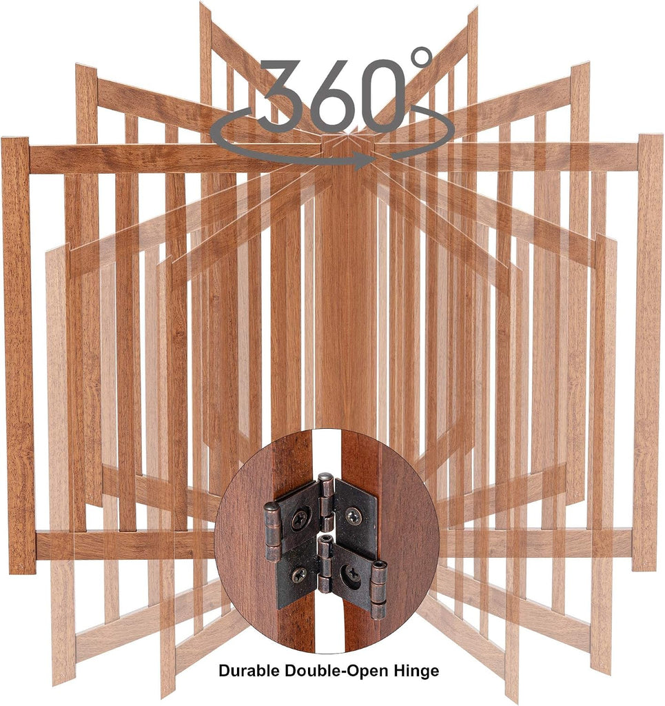 Wooden Free Standing Dog Gate 80" W x 24" H, Foldable Solid Hardwood Pet Safety Fence Doorways, Stairs, Hallways