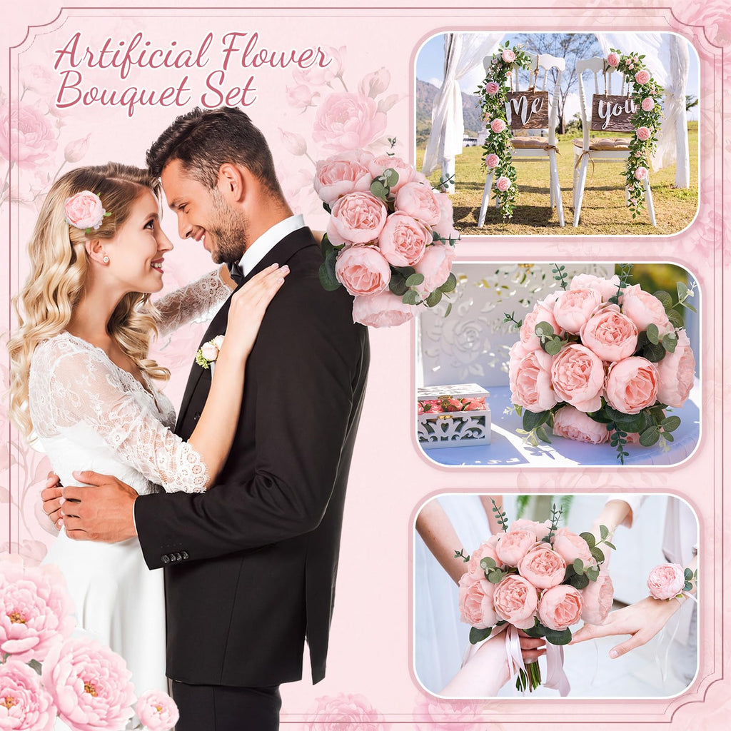 50 Set Pink Artificial Peony Flower Bouquet Set