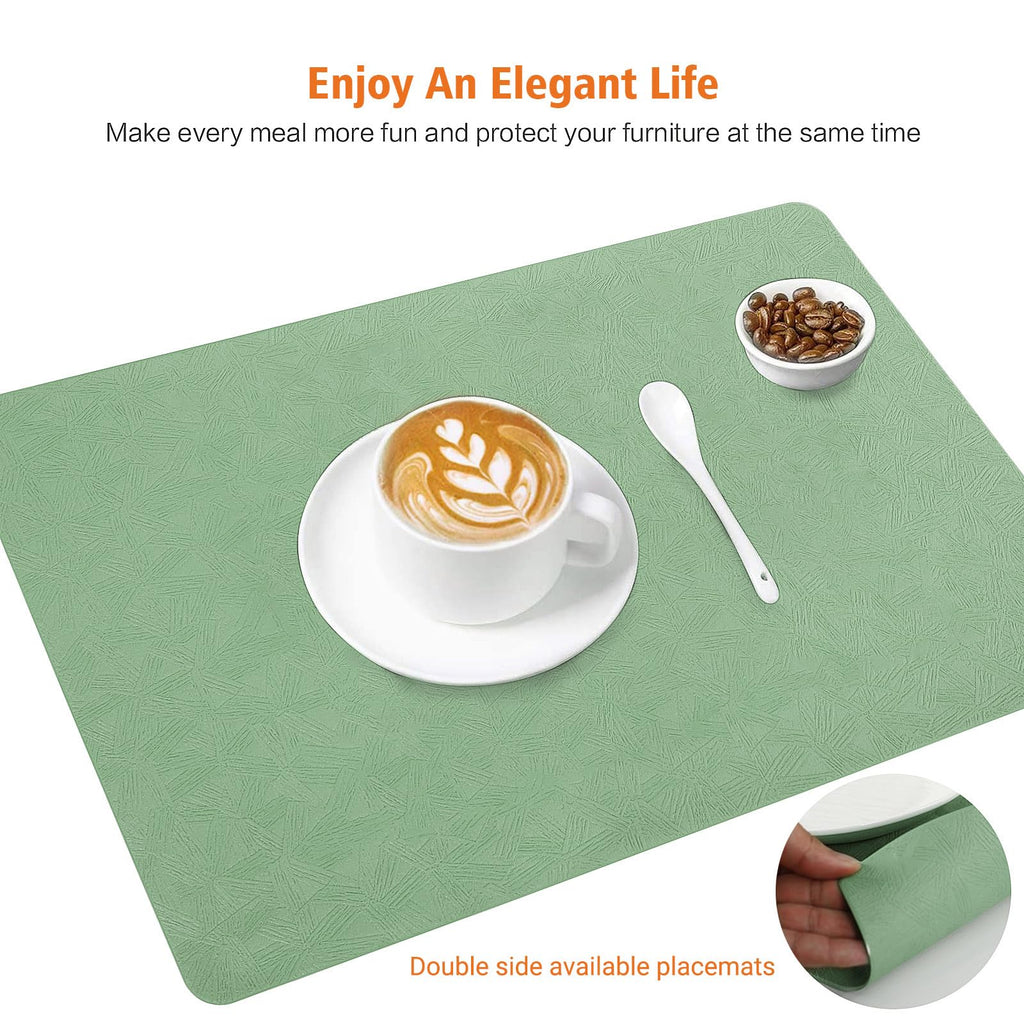 Green Vinyl Placemats Set of 6 Waterproof Wipeable Table Mats