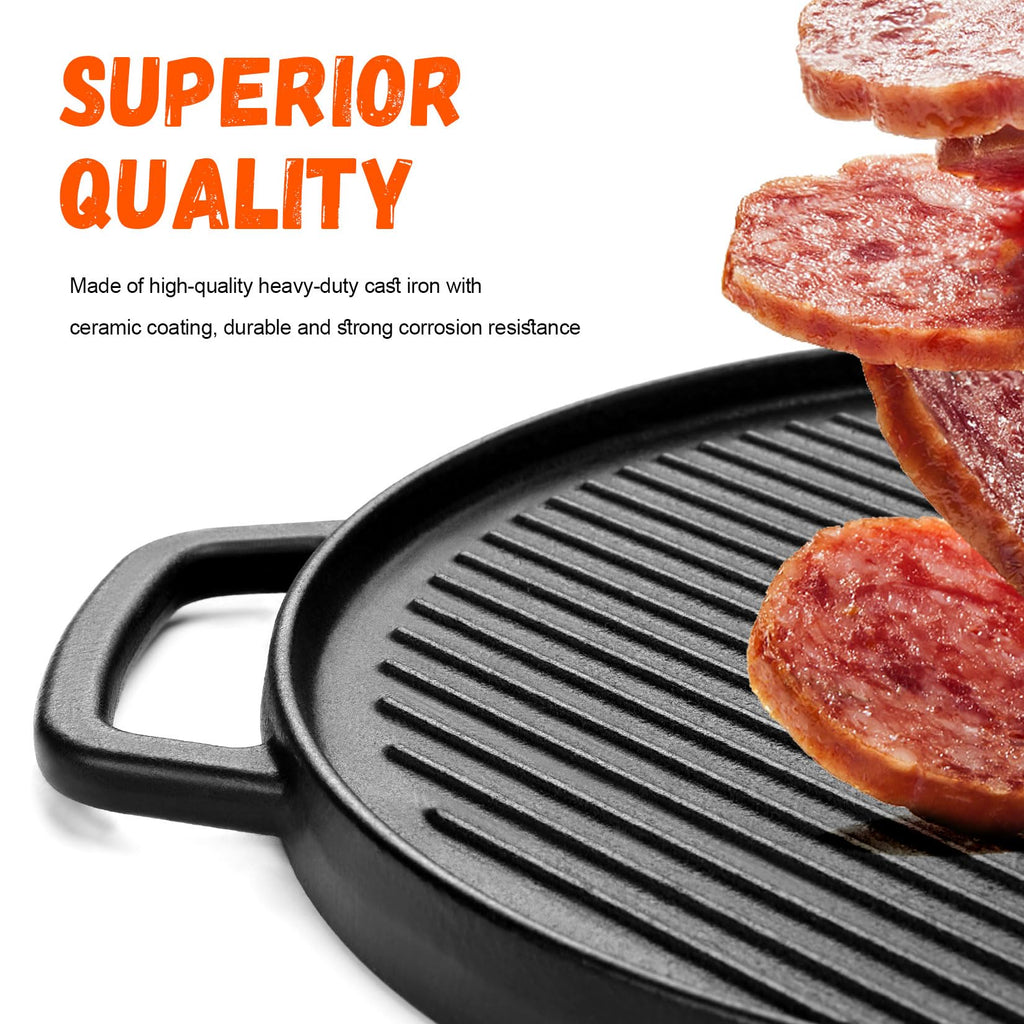 Reversible Cast Iron Griddle for Stove Top, 14" Round Griddle Pan