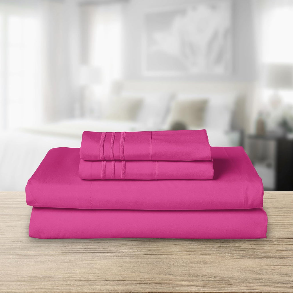 1500 Premium Hotel Quality Microfiber Three Line Embroidered Softest 4-Piece Bed Sheet Set, Wrinkle and