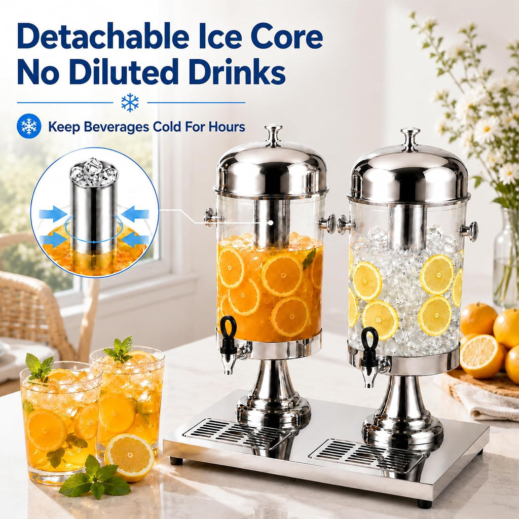 4.2 Gallon Beverage Dispenser, Dual Drink Dispenser with Stand, Stainless Steel Juice Dispenser with Ice Core, Leak - Set of 2