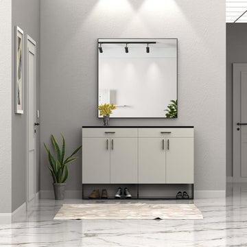 Large Modern Wall Mirror, 36" x 36" Square Aluminum Frame Wall Mounted Mirror Hangs Horizontal or Vertical Bathroom