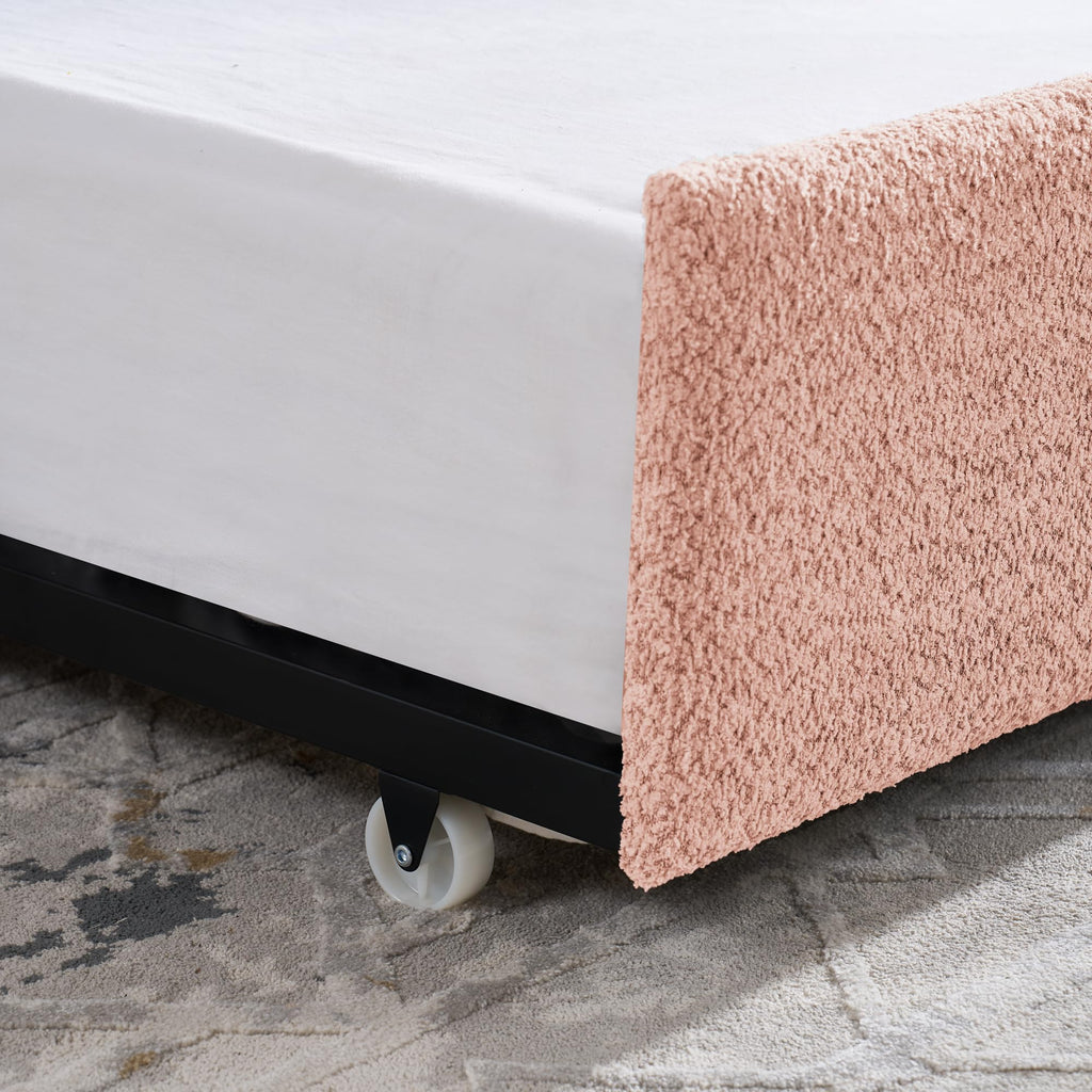 Full Size Upholstery Tufted Daybed with Erectable Trundle, Pink