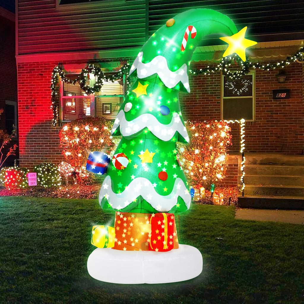 6 FT Christmas Outdoor Inflatable Decorations, Blow Up Christmas Tree with LED Light for Xmas Holiday Party Garden