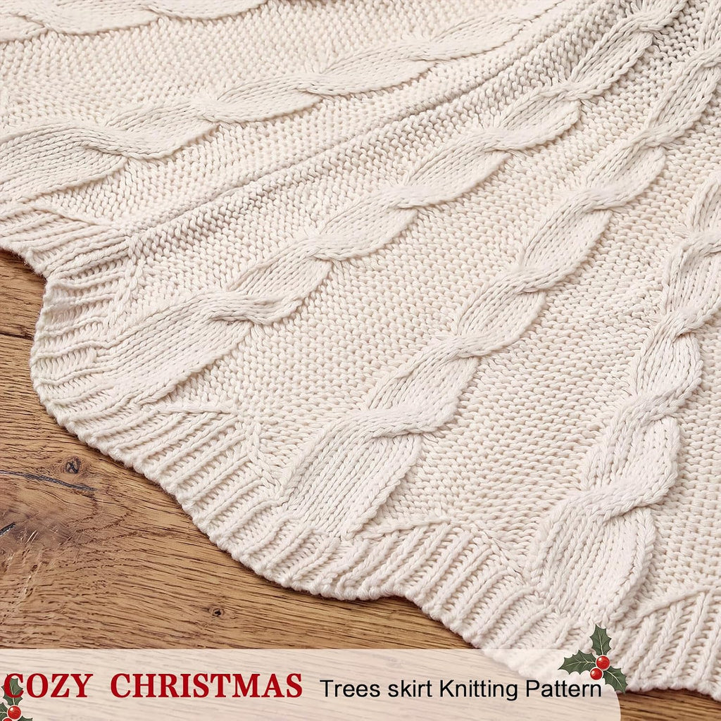 48 Inch Chunky Cable Knit Christmas Tree Skirt Beige
