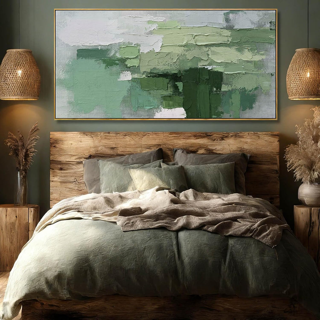 Light Green Abstract Wall Picture, Large Framed Canvas Artwork with Wooden Frame, Contemporary Textured